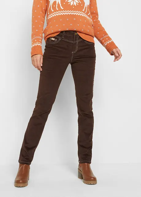 Slim fit stretch corduroy broek met contrastnaden, bonprix