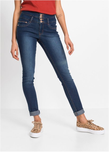 Pracht terugtrekken hurken Feminiene skinny jeans met een hoge taille en een opvallende knoopsluiting  - donkerblauw denim