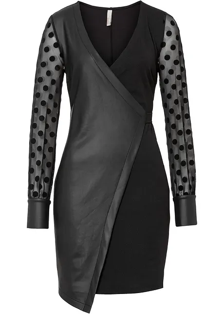 Jurk van imitatieleer en mouwen van mesh, bonprix