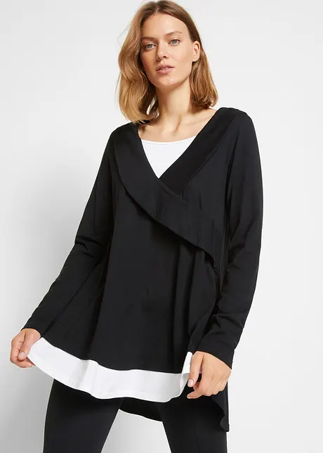 Shirt tuniek met sjaalkraag en layerlook, bonprix