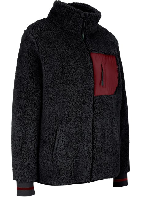 beest Jurassic Park Grammatica Comfortabel teddy fleece vest met contrasterende details en een zak -  zwart/kastanjerood