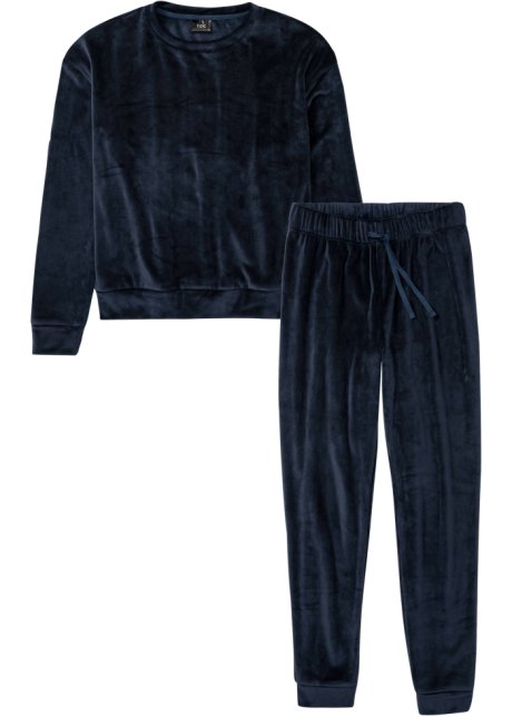 Diakritisch grafisch elektrode Nicki pyjama van heerlijk zacht fluweel - donkerblauw