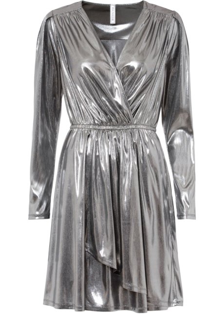 verpleegster Impasse Wijzerplaat Metallic jurk in wikkellook - zilver metallic