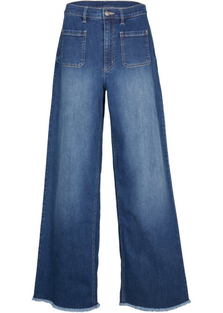 magnifiek Gemarkeerd Chemie Trendy jeans met wijde, rechte pijpen en onafgewerkte randen - blauw denim