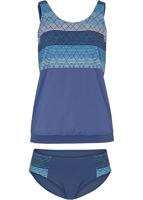 Tankini Met Gerecycled Polyamide Dlg Set Lange Maten Zwart Blauw Gedessineerd Bpc