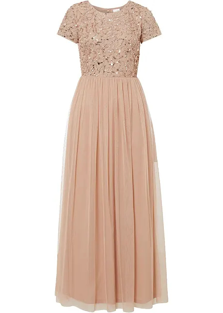 Maxi jurk met pailletten borduursel, bonprix