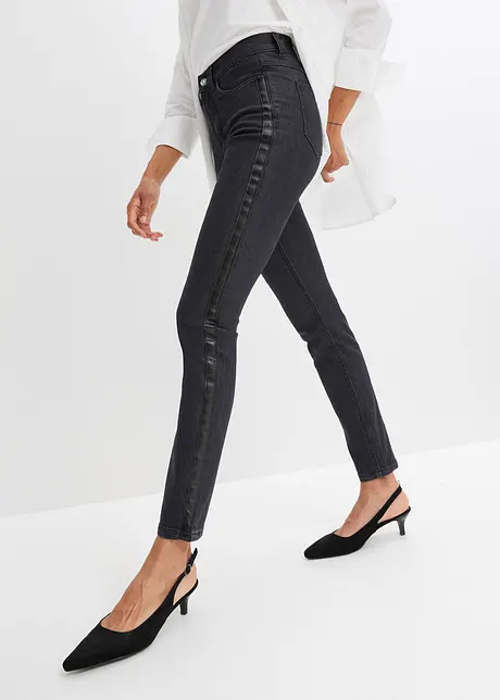 Stretch jeans met imitatieleer, BODYFLIRT