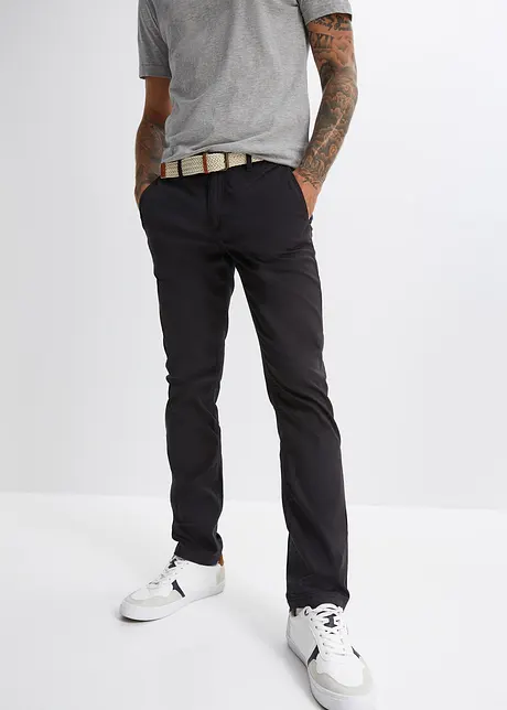 Regular fit stretch chino met comfort fit en riem, straight, bonprix