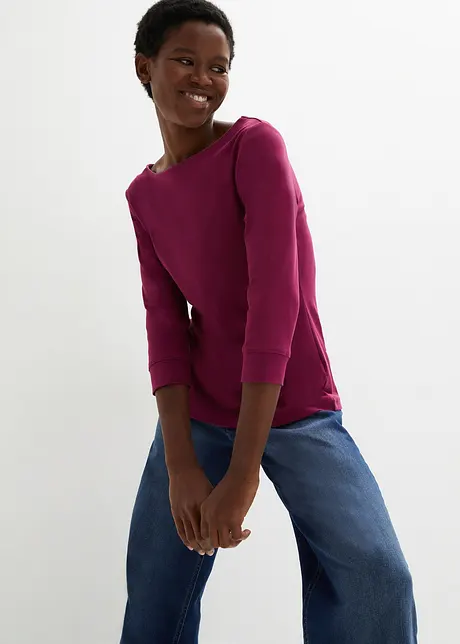 Geribd stretch shirt met boothals, bonprix