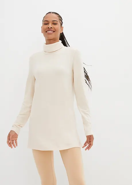 Lange fleece trui met col en zijsplitten, bpc bonprix collection