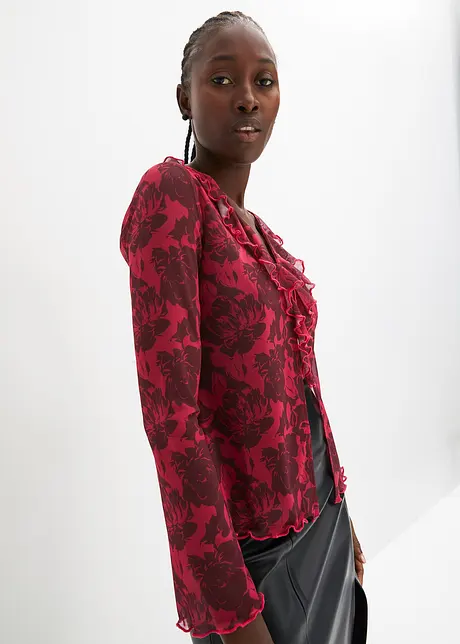Mesh blouse met volants, RAINBOW