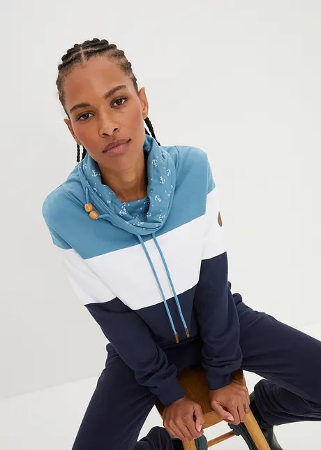 Sweater met gedessineerde kraag van biologisch katoen, bonprix