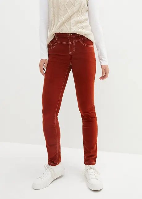 Slim fit stretch corduroy broek met contrastnaden, bonprix