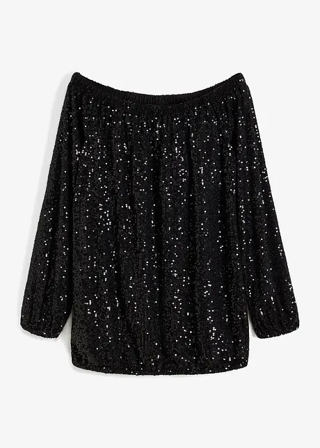 Oversized carmen-shirt met pailletten, bonprix