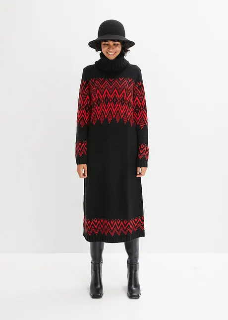 Gebreide midi jurk met Noors patroon, bonprix