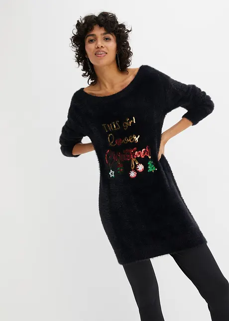 Off shoulder trui met kerstprint, bonprix