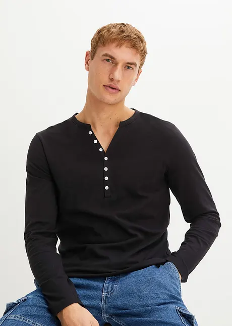 Henley shirt met lange mouwen van puur biologisch katoen, slim fit, bonprix