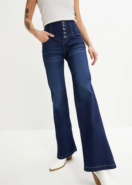 Flared jeans high-waist met gerecycled polyester, bonprix