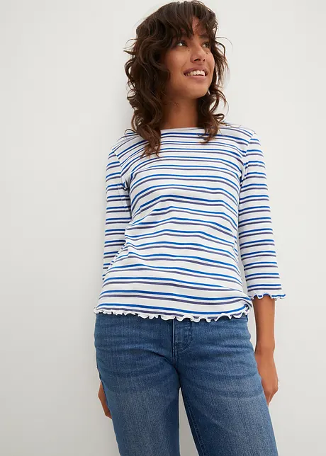 Geribd shirt met schulprandjes, 3/4 mouw, bonprix