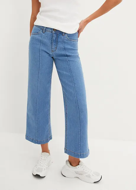 Wide leg mid waist jeans, cropped, bonprix