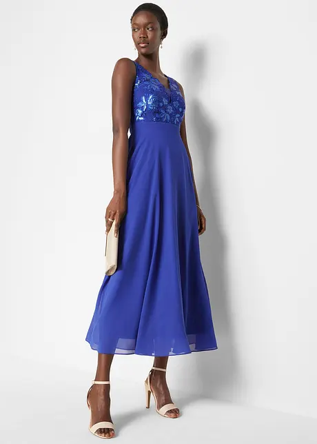 Maxi jurk met pailletten en borduursel, bonprix