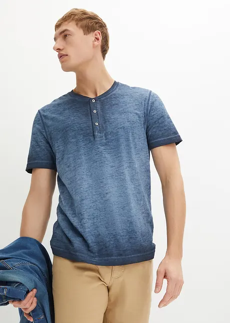 Henley shirt van biologisch katoen in washed out look, korte mouw, bonprix