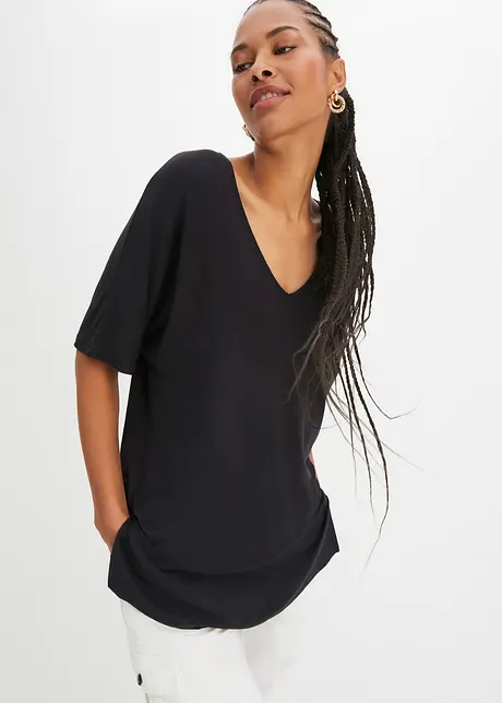 Longshirt met V-hals en vleermuismouwen, bonprix