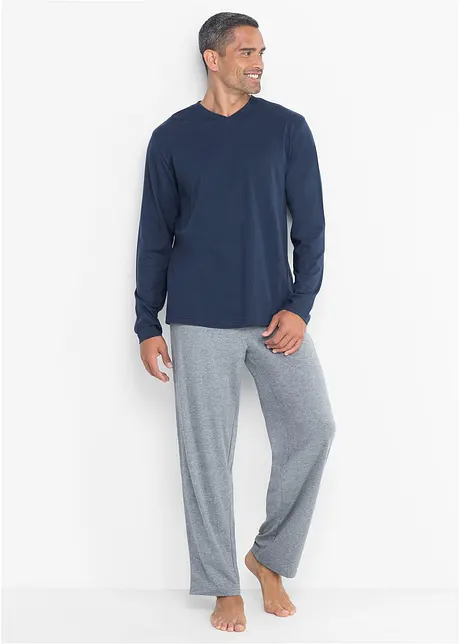 Pyjama met V-hals en lange mouwen, bonprix