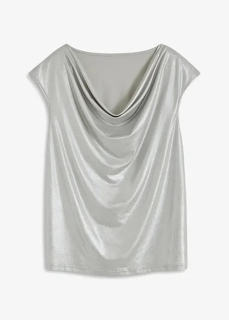 Glanzende top met watervalhals, bonprix