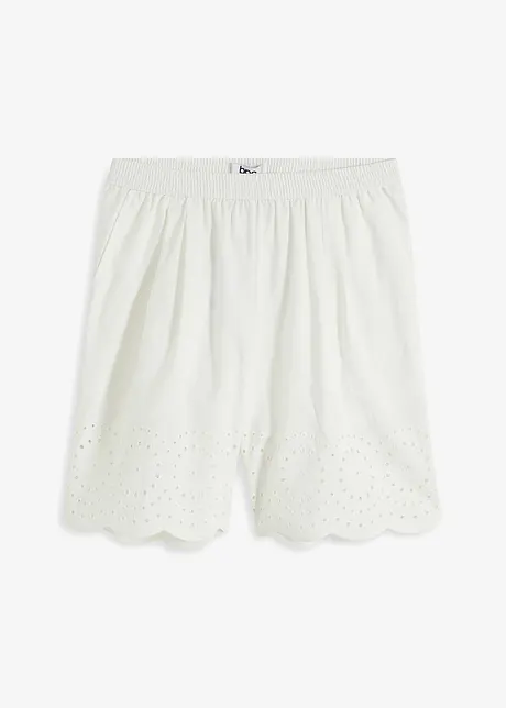 Wijde katoenen short met high waist comfortband en broderie anglaise, bpc bonprix collection