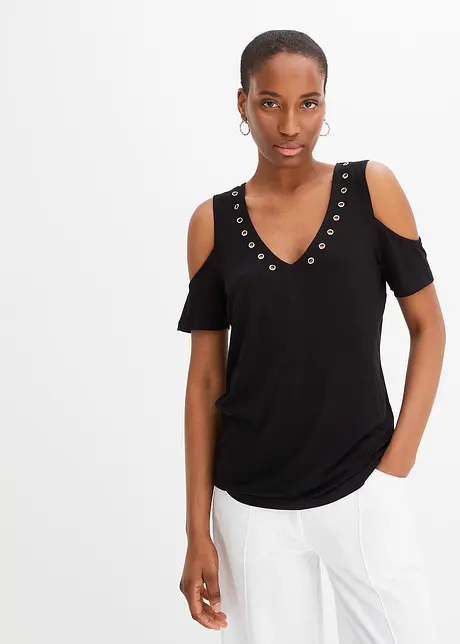 Cold shoulder shirt met eyelets, bonprix