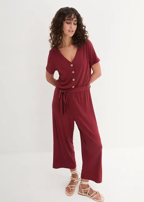 Jersey jumpsuit met V-hals, korte mouw, bonprix