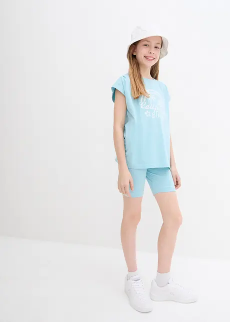 Meisjes shirt en biker short met biologisch katoen (2-dlg. set), bpc bonprix collection