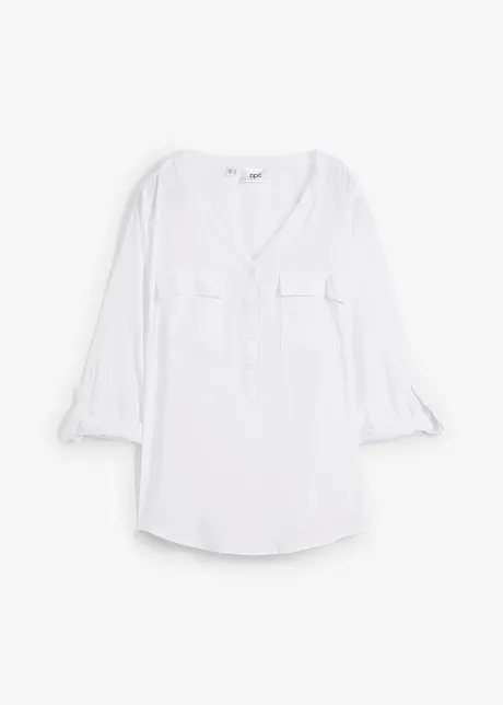 Blouse met lange mouwen en V-hals van vloeiende viscose, bonprix
