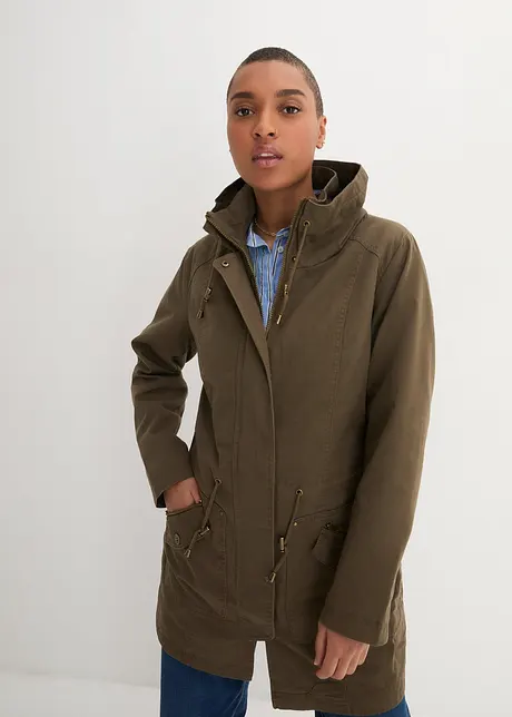 Korte katoenen parka met opstaande kraag, getailleerd, bonprix