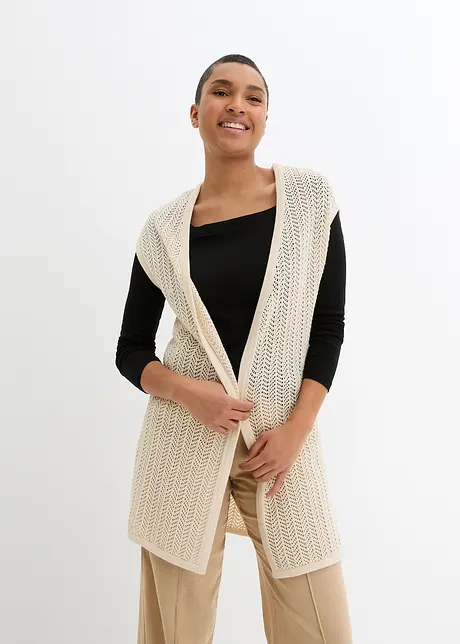 Mouwloos ajour vest met zijsplitten, bpc bonprix collection