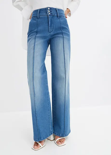 Wide leg jeans met mid waist, bonprix