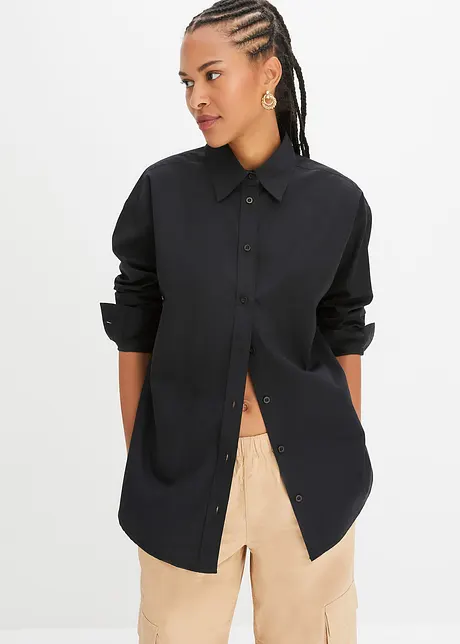 Oversized overhemdblouse met knoopsluiting van katoen, bonprix