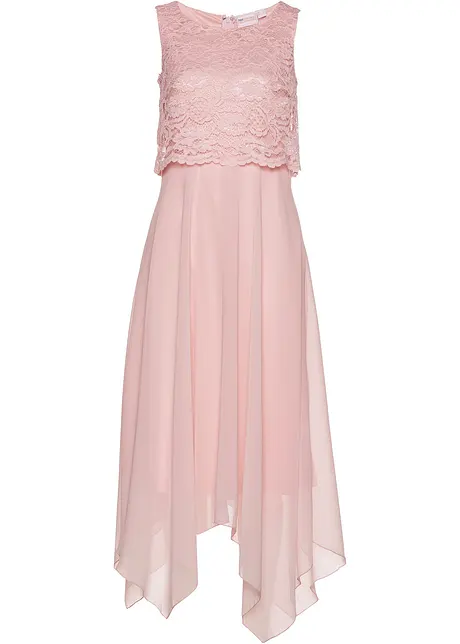 Premium chiffon midi jurk met kant, bonprix