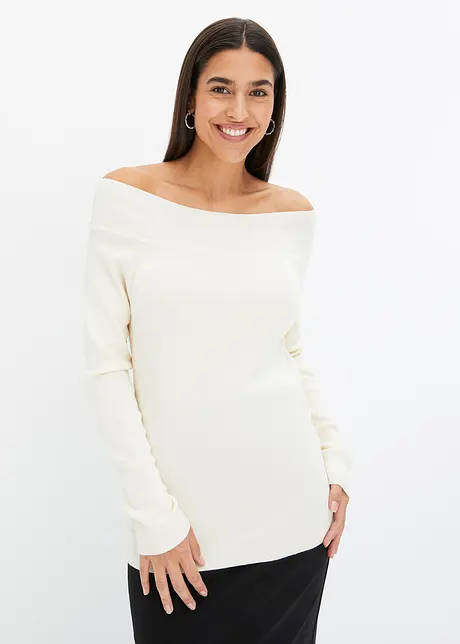 Geribde off shoulder trui, bonprix