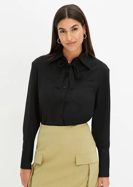 Satijnen blouse met strik, bonprix