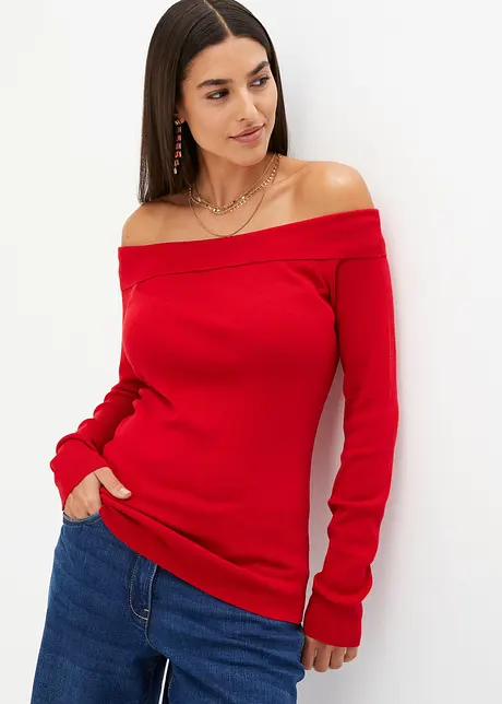 Geribde off shoulder trui, bonprix