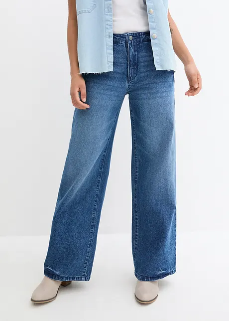 Wide leg stretch jeans met mid waist, bonprix