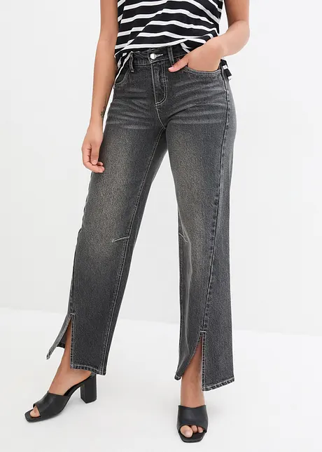 Wide jeans met mid waist en splitten, bonprix