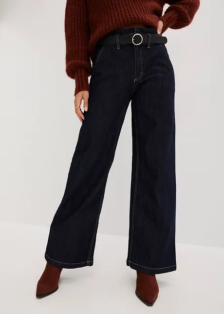 Wide leg paperbag jeans high waist, bonprix