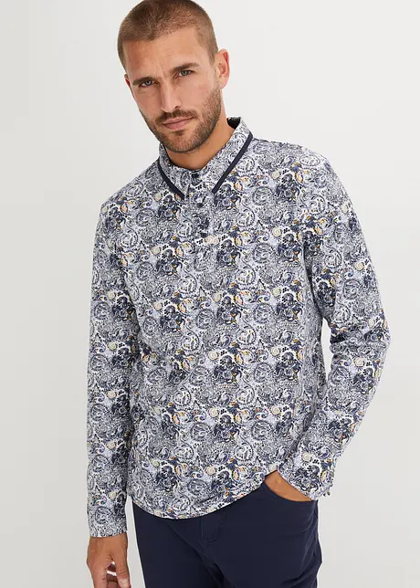 Piqué poloshirt met print van puur biologisch katoen, lange mouw, bonprix