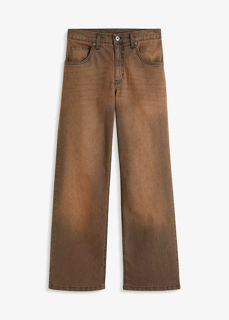 Wide leg jeans met vintage wassing, high waist, bonprix