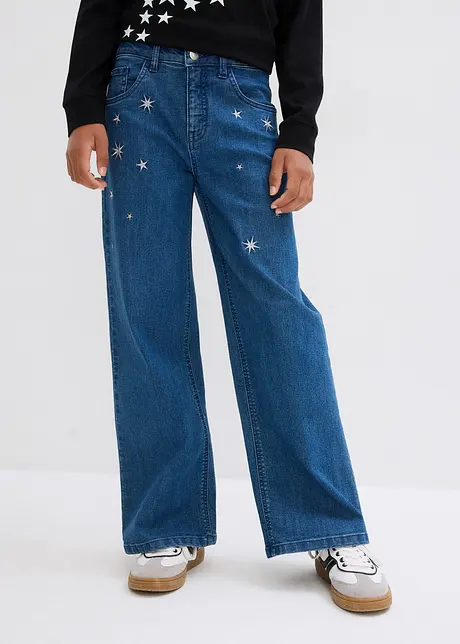 Meisjes jeans met borduursel, wide leg, bonprix