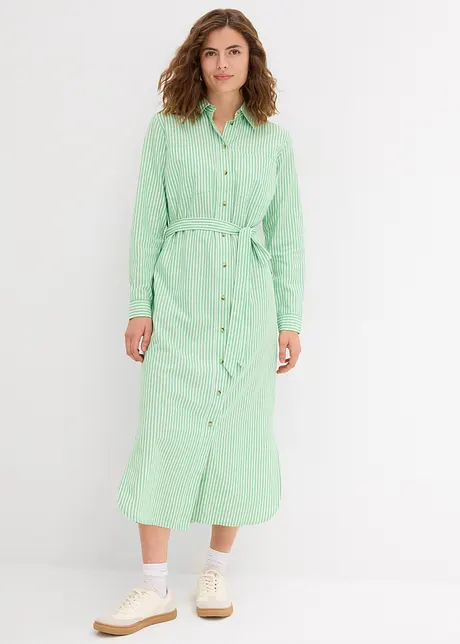 Gestreepte blousejurk met strikceintuur, bonprix