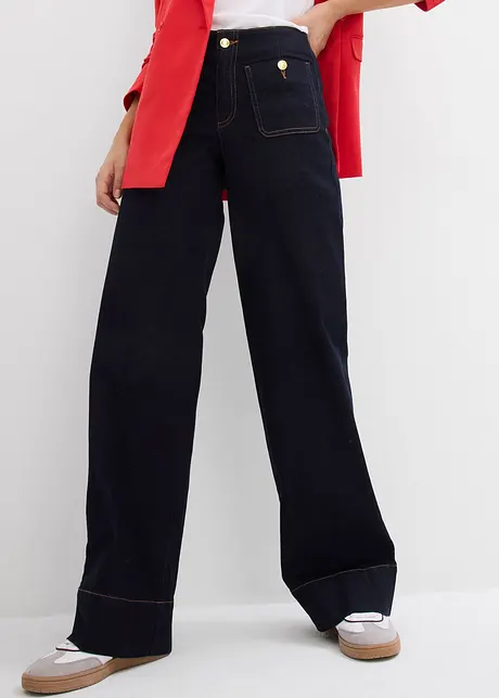 Wide leg stretch jeans mid waist, bonprix